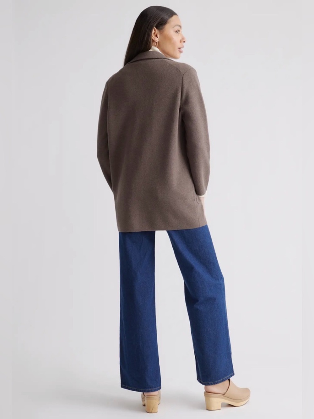 QUINCE 100% Organic Cotton Knit Blazer Heather Brown XS - Picture 3 of 11